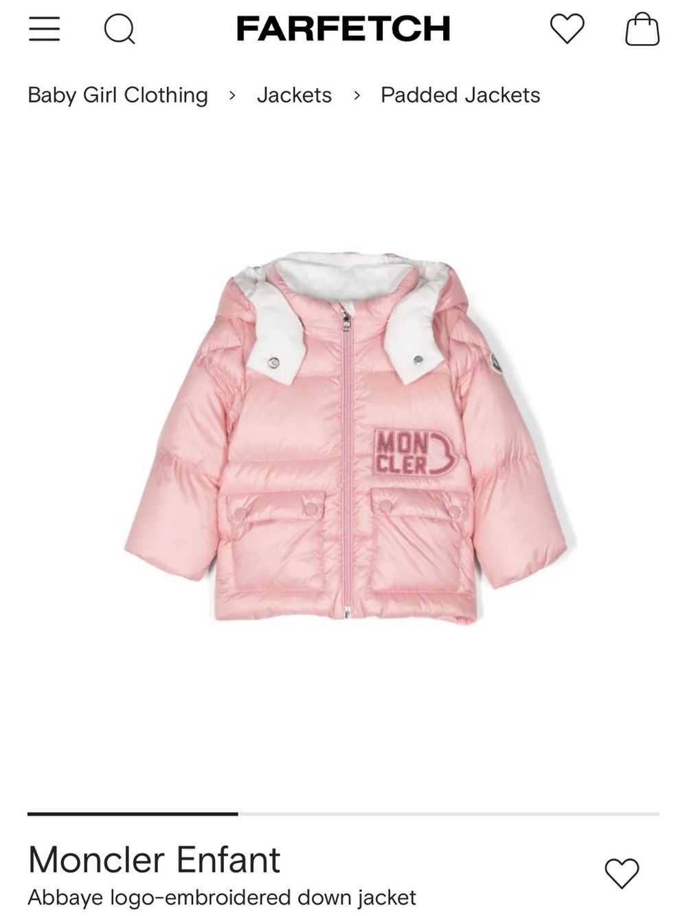 Moncler Abbaye Baby Girl Pink Hooded Puffer Jacket  BRAND NEW 9/12